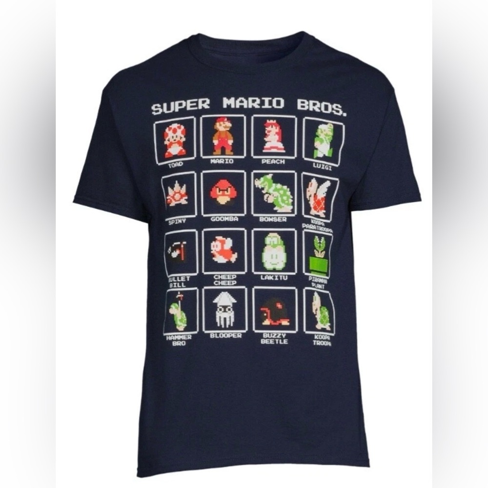 Super Mario Bros. Mens 16 Character Pixel Grid Boxes Graphic T-Shirt  XL Cotton
